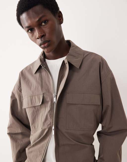 ASOS COLLECTIVE cotton nylon shacket blend in brown - part of a set, 3 of 6