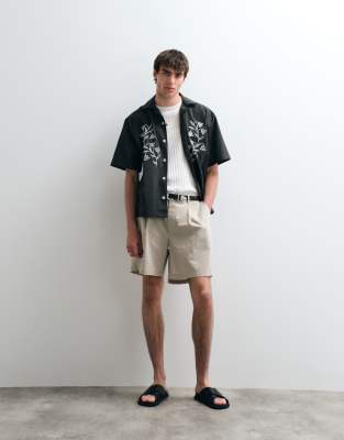 Asos Collective Cotton Pleated Shorts With Linen In Multi