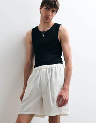 Asos Collective Cotton Shorts With Linen In White