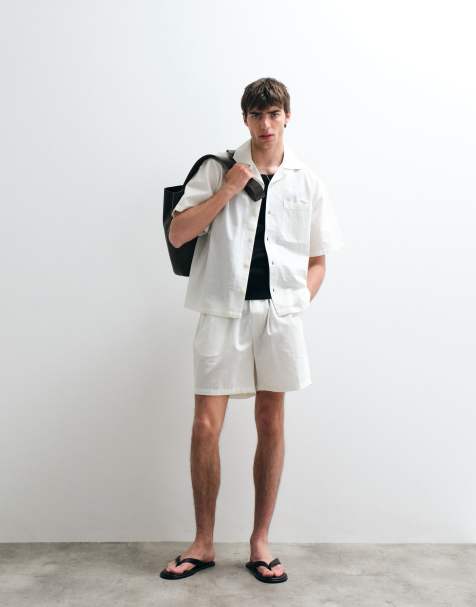 ASOS COLLECTIVE cotton shorts with linen in cream (part of a set) - view 1