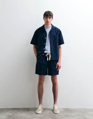 Asos Collective Cotton Shorts With Linen In Multi