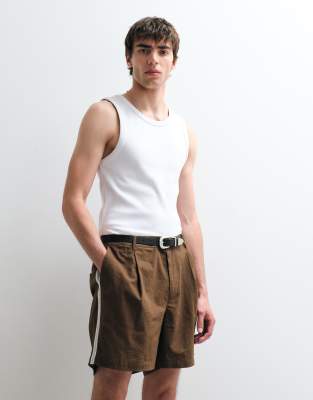 Asos Collective Cotton Woven Trim Shorts With Linen In Multi
