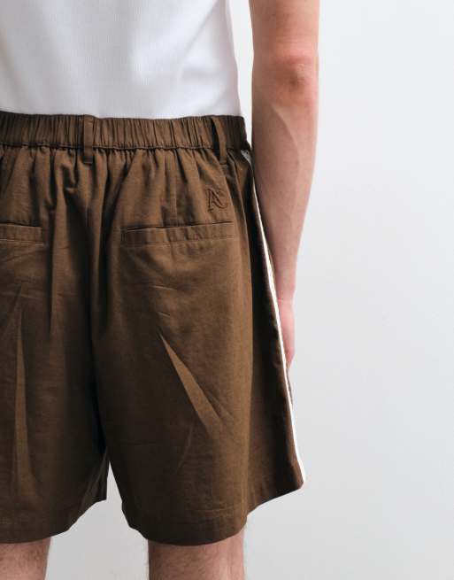 ASOS COLLECTIVE cotton woven trim shorts with linen in brown, 5 of 5