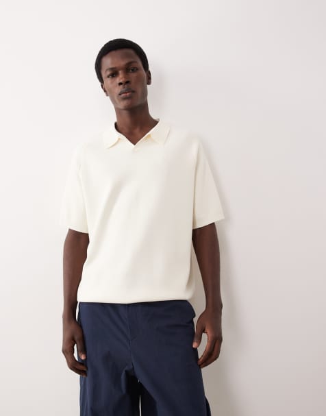 ASOS COLLECTIVE - Cremehvid afslappet poloskjorte med halshak i kompakt strik - view 1