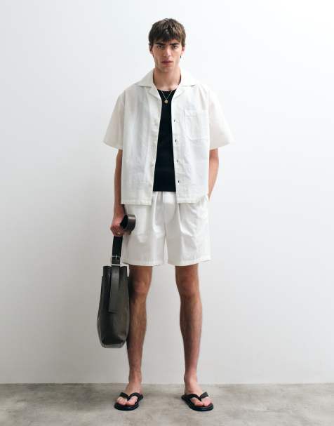 ASOS COLLECTIVE - Cremehvide shorts i bomulds- og hørblanding - Del af sæt - view 1