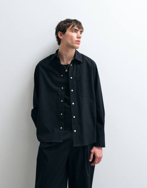 ASOS COLLECTIVE – Czarna bawełniana koszula oversize z domieszką lnu, część zestawu - view 1