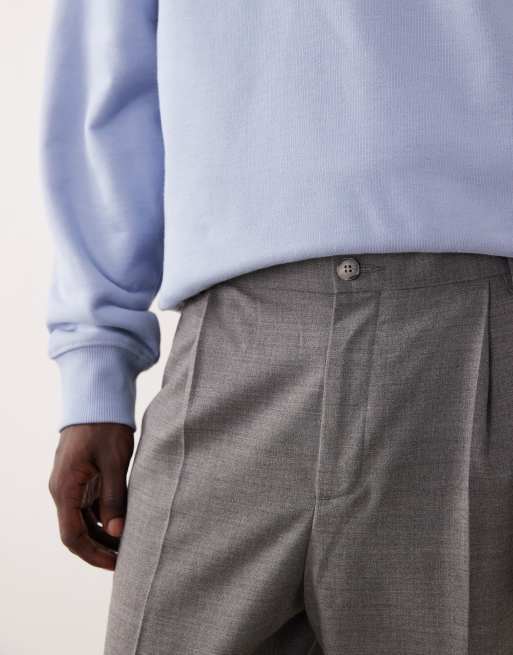 ASOS COLLECTIVE - Elegante og afslappede grå bukser i uldblanding med tapered ben, 4 af 7