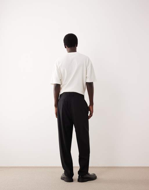 ASOS COLLECTIVE - Elegante og afslappede sorte bukser i uldblanding med tapered ben, 2 af 6