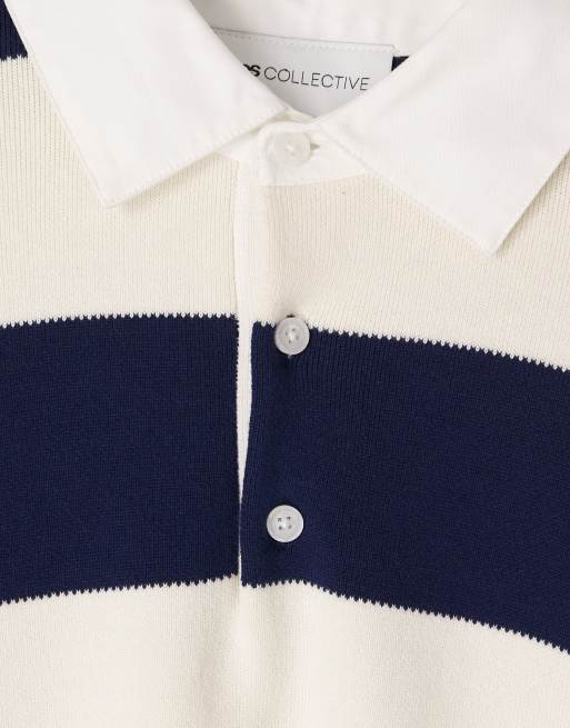ASOS COLLECTIVE - Extreem oversized gestreept rugbyshirt van zware stof in wit en marineblauw , 7 van 7