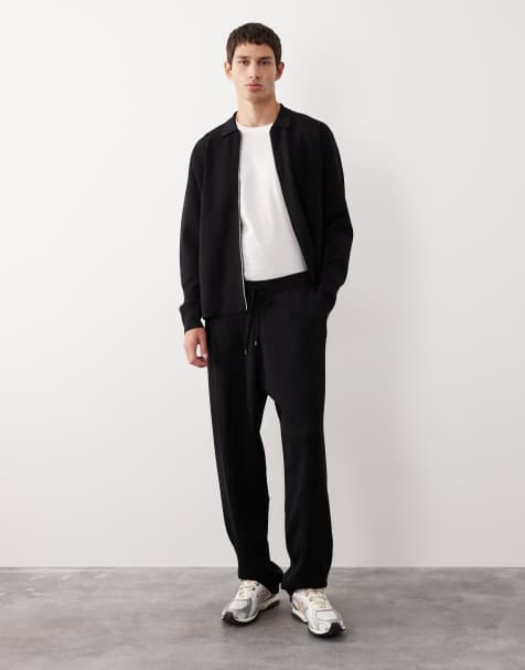 ASOS COLLECTIVE - Gebreide toelopende joggingbroek in zwart, deel van co-ord set - view 1
