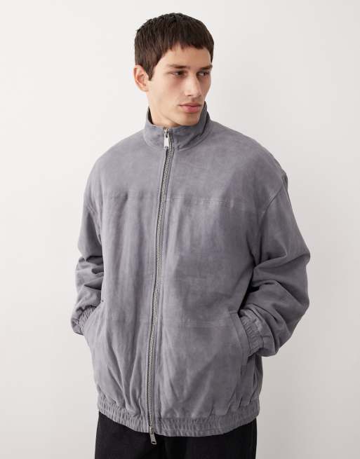 ASOS COLLECTIVE - Giacca sportiva grigia in camoscio