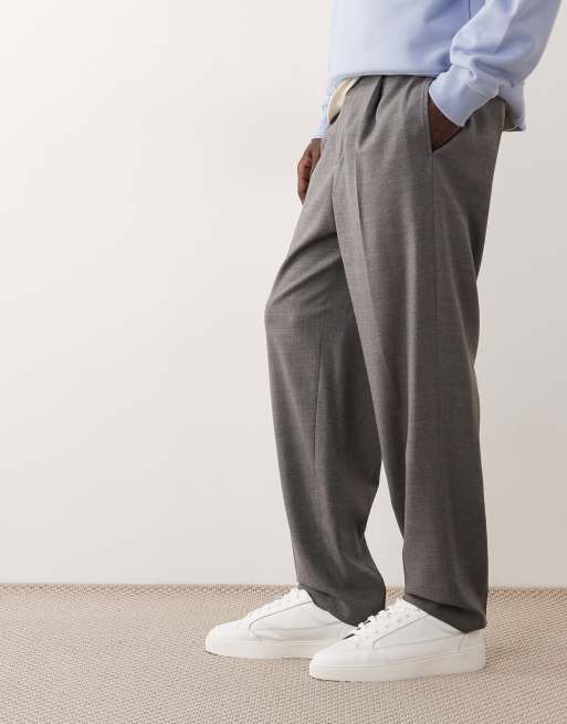 ASOS COLLECTIVE – Grå, avslappnade, avsmalnande finbyxor i ullmix, 2 av 7