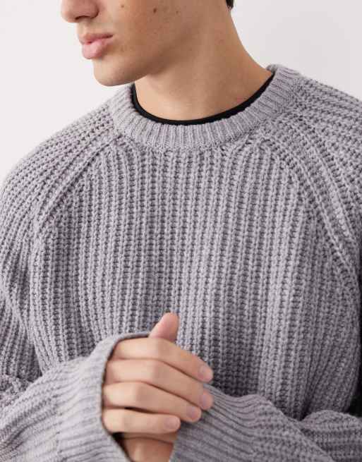 ASOS COLLECTIVE - Grå og oversized striktrøje i uld, 5 af 7