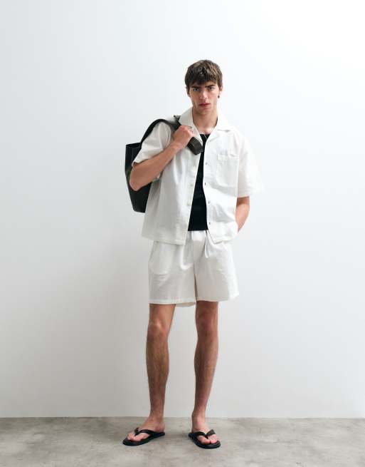 ASOS COLLECTIVE – Gräddvita shorts i linne och bomull, del av set, 4 av 5