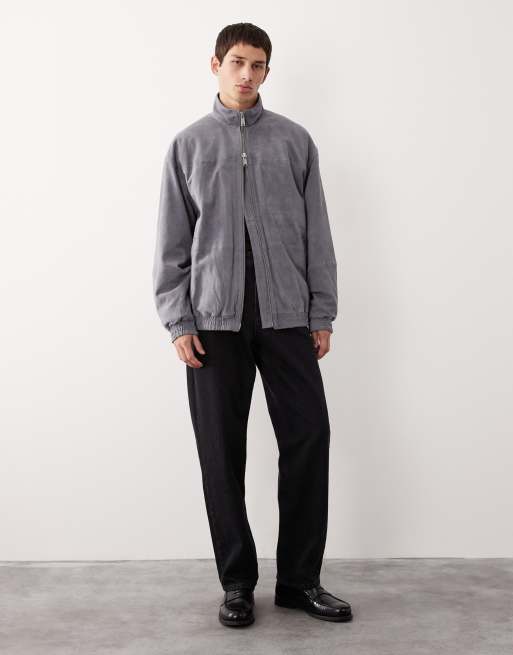 ASOS COLLECTIVE - Gråmeleret oversized træningsjakke i ruskind, 2 af 7