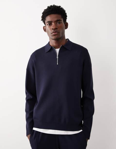 ASOS COLLECTIVE relaxed compact knit half zip polo co-ord in navy