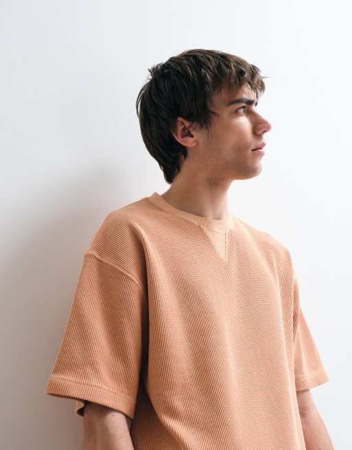 ASOS COLLECTIVE heavyweight oversized waffle t-shirt in washed orange, 2 of 5