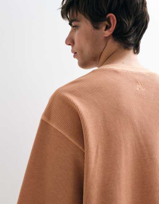 ASOS COLLECTIVE heavyweight oversized waffle t-shirt in washed orange, 3 of 5