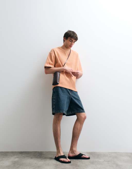 ASOS COLLECTIVE heavyweight oversized waffle t-shirt in washed orange, 4 of 5