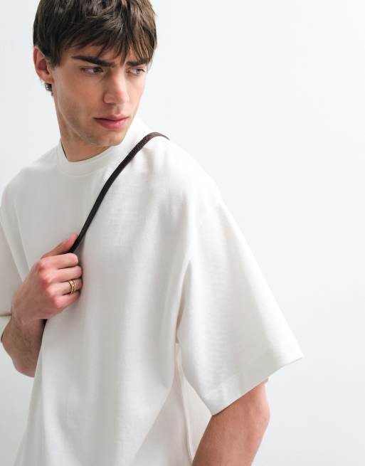 ASOS COLLECTIVE heavyweight relaxed pique T-shirt in off white, 3 of 5