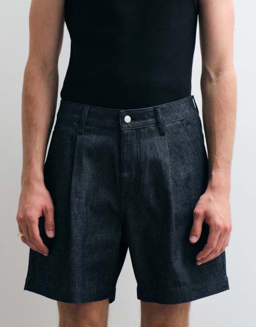 ASOS COLLECTIVE – Jeans-Shorts in Indigoblau mit Bundfalten, 2 von 7