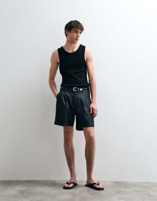 ASOS COLLECTIVE – Jeans-Shorts in Indigoblau mit Bundfalten, 4 von 7