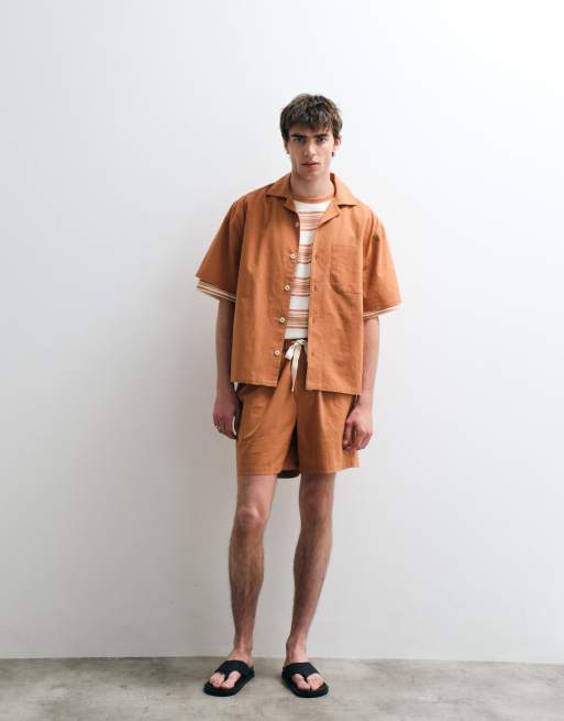 ASOS COLLECTIVE - Katoenen short met linnen in oranje, deel van co-ord set, 2 van 5