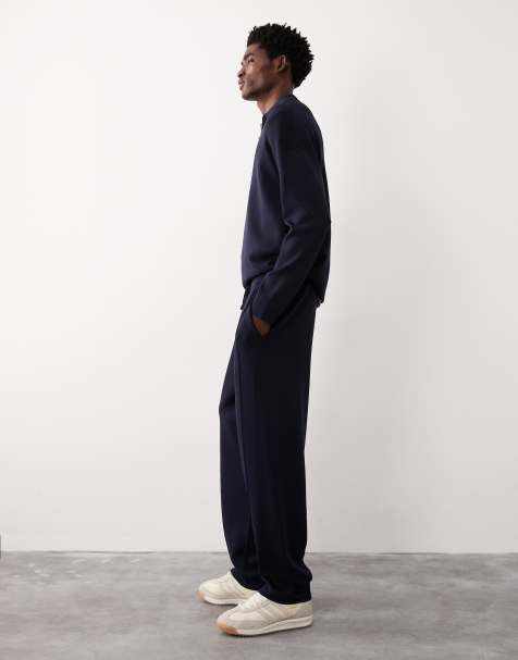 ASOS COLLECTIVE knit half zip polo and pants set in navy - view 1
