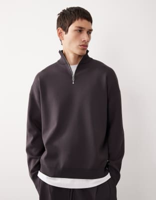 Asos Collective Knit Half Zip Track Top In Brown