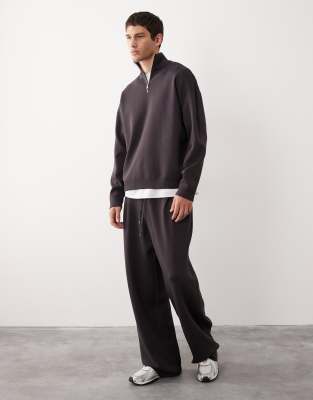 Asos Collective Knit Half Zip Track Top In Brown