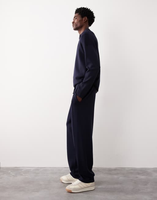 ASOS COLLECTIVE knitted half zip polo and trousers co-ord in navy