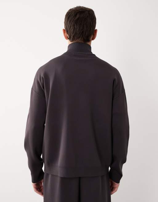 ASOS COLLECTIVE knitted half zip track top in charcoal (part of a set), 3 of 7