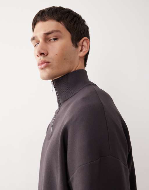 ASOS COLLECTIVE knitted half zip track top in charcoal (part of a set), 4 of 7