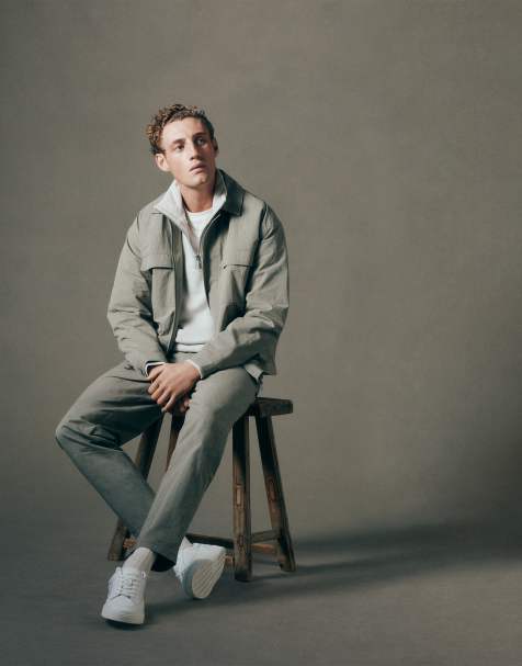 ASOS COLLECTIVE - Lys kakifarvet skjortejakke i nylon - Del af sæt - view 1