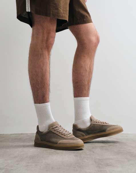 ASOS COLLECTIVE – Made In Portugal – Brungrå sneakers i premiumläder och mocka med snörning - view 1