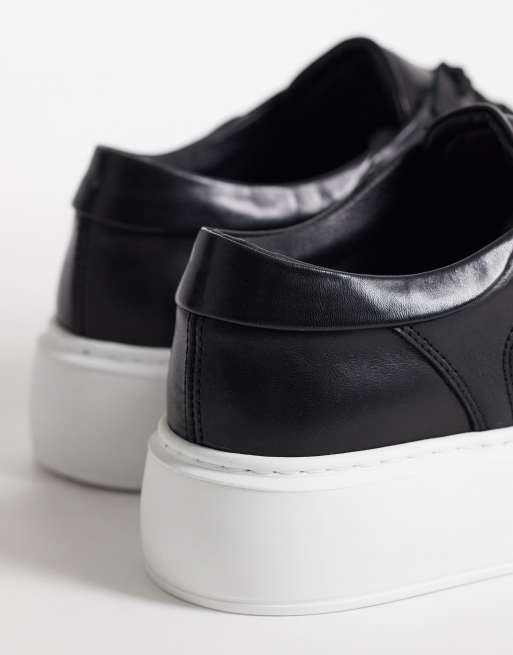 ASOS COLLECTIVE Made In Portugal lace up trainers in premium black leather, 2 of 4