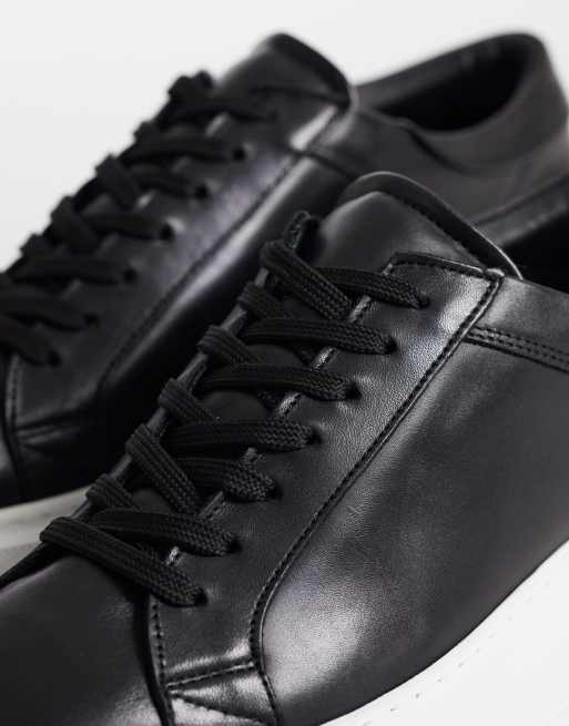 ASOS COLLECTIVE Made In Portugal lace up trainers in premium black leather, 4 of 4
