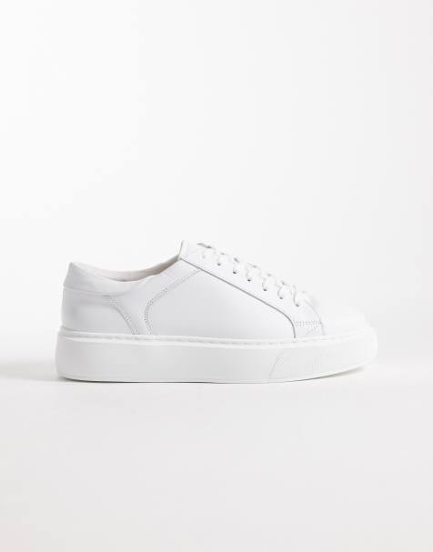 ASOS COLLECTIVE Made In Portugal lace up trainers in premium white leather - view 1
