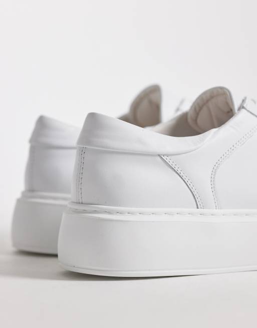 ASOS COLLECTIVE Made In Portugal lace up trainers in premium white leather, 2 of 4