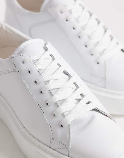 ASOS COLLECTIVE Made In Portugal lace up trainers in premium white leather, 4 of 4