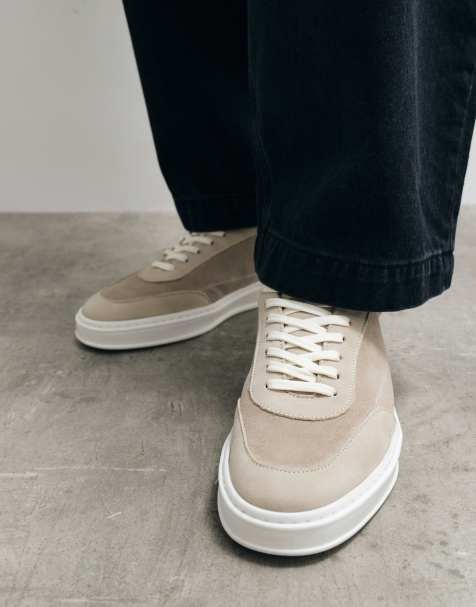 ASOS COLLECTIVE – Made In Portugal – Premium – Beige sneakers med snörning i läder och mocka - view 1