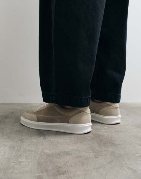 ASOS COLLECTIVE - Made In Portugal - Sneakers van premium leer en suède met veters in taupe - view 1