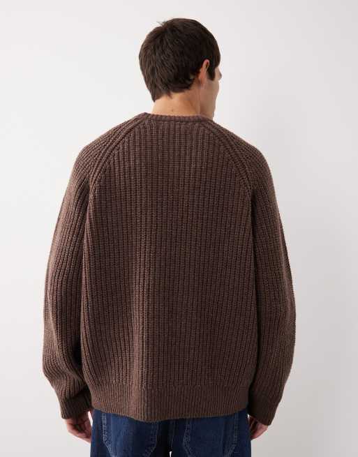 ASOS COLLECTIVE - Maglione oversize lavorato in lana marrone, 3 di 7