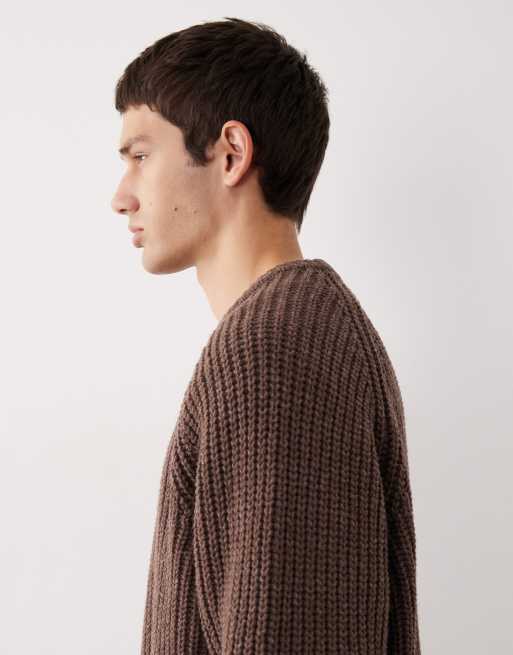 ASOS COLLECTIVE - Maglione oversize lavorato in lana marrone, 4 di 7