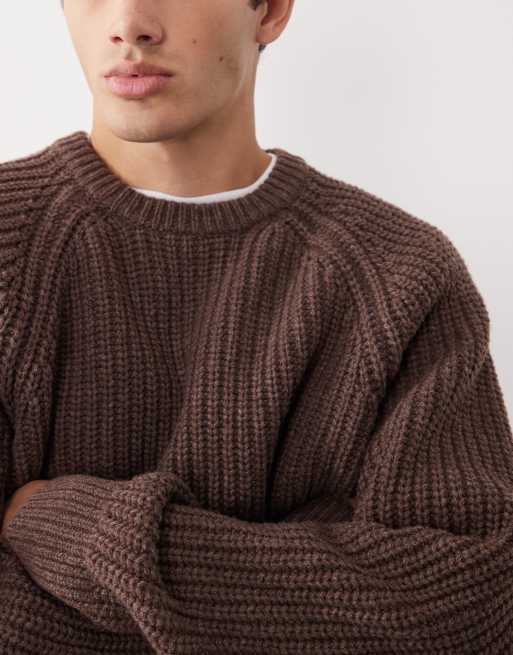 ASOS COLLECTIVE - Maglione oversize lavorato in lana marrone, 5 di 7