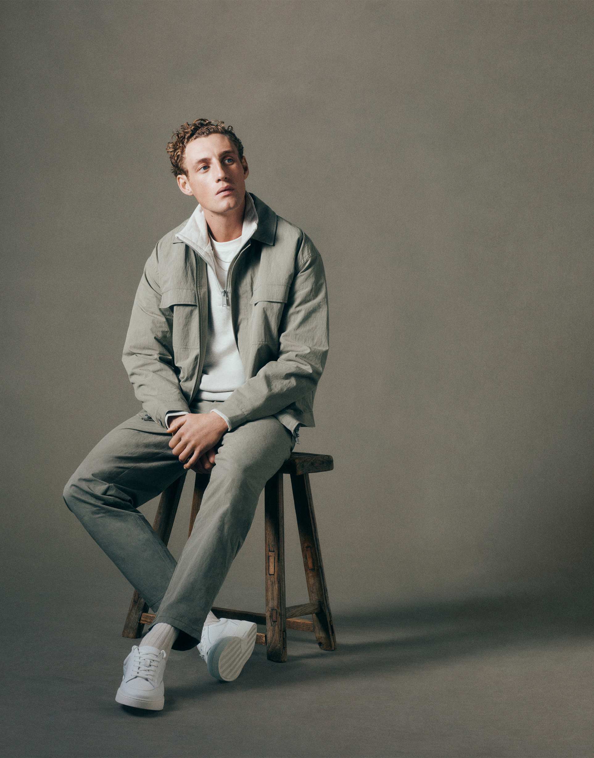 ASOS COLLECTIVE nylon shacket co-ord in pale khaki