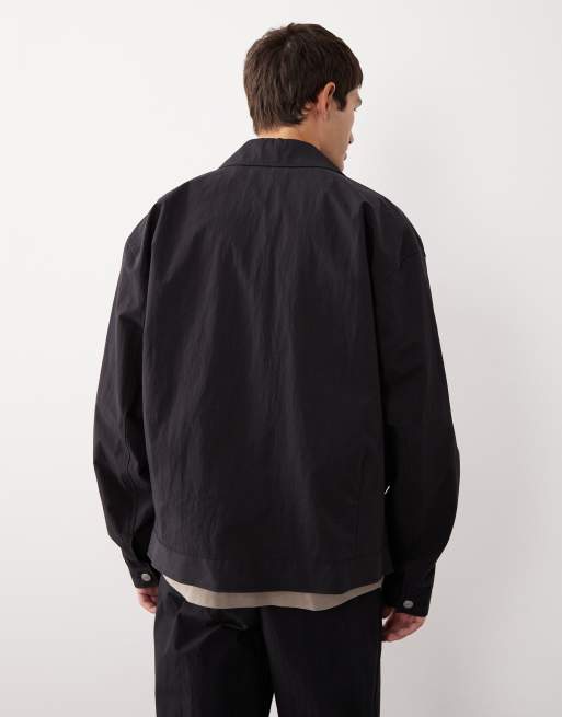 ASOS COLLECTIVE nylon shacket in black (part of a set), 3 of 7