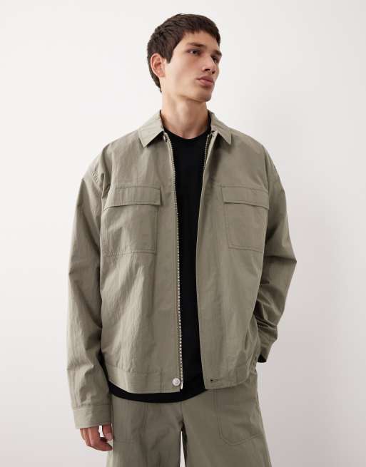 ASOS COLLECTIVE nylon shacket in pale khaki (part of a set), 2 of 7