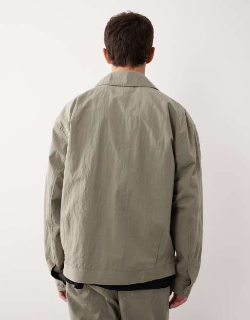 ASOS COLLECTIVE nylon shacket in pale khaki (part of a set), 3 of 7