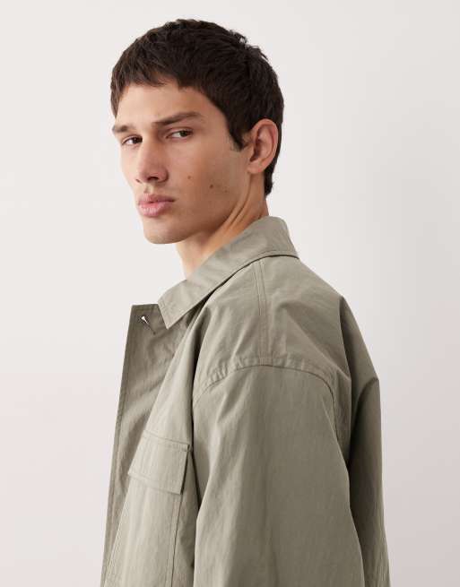 ASOS COLLECTIVE nylon shacket in pale khaki (part of a set), 4 of 7
